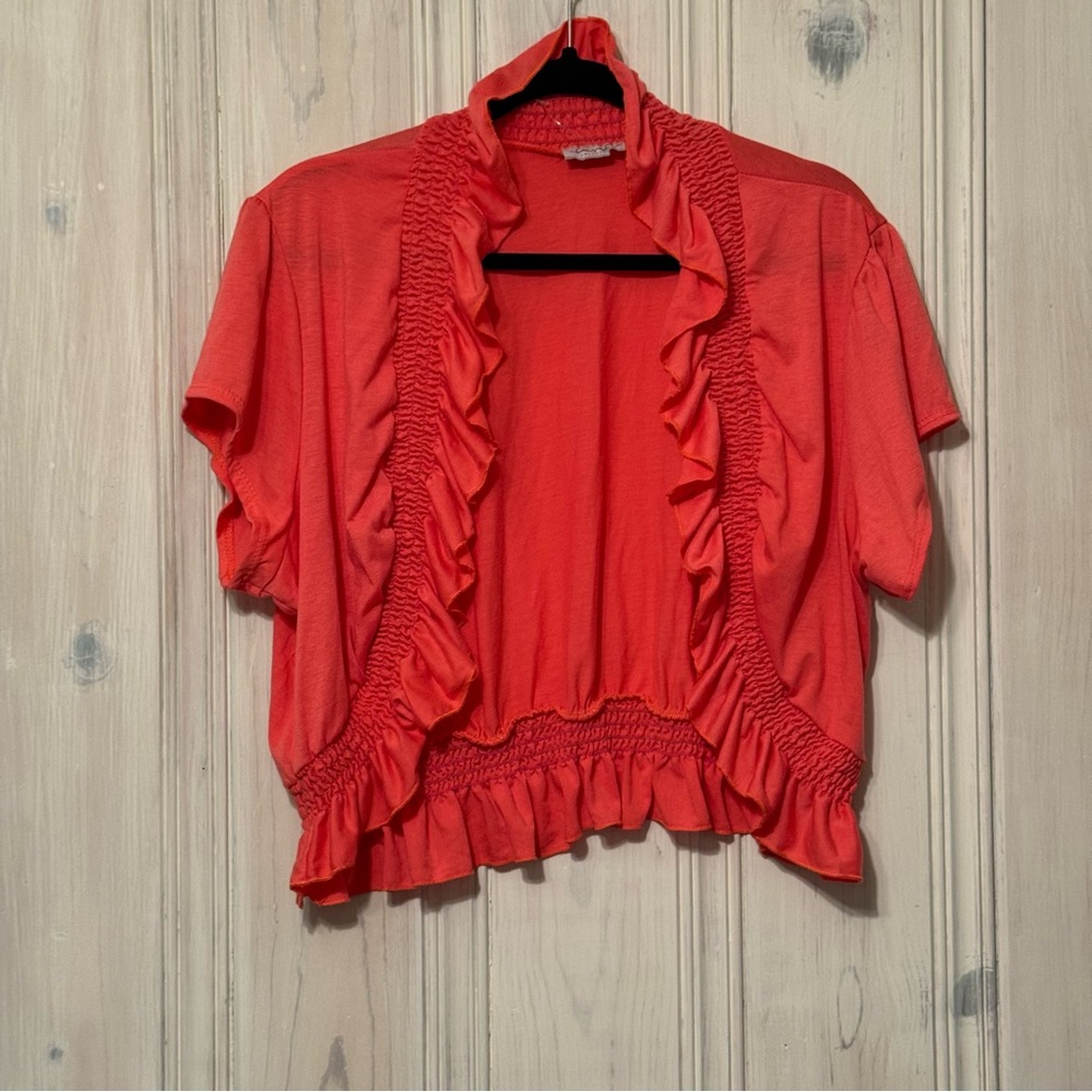 Jamie Nicole Women’s Short Sleeve Shrug Cardigan Dark Coral size Medium